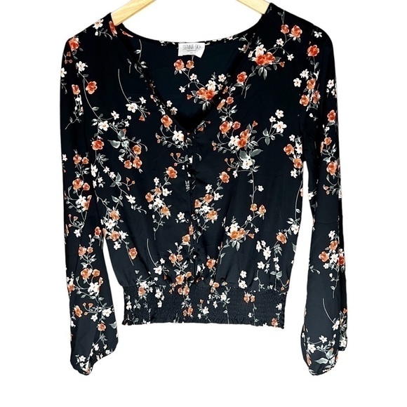 Sienna Sky Black, Floral Print Semi-Sheer Top, Size Medium - Picture 2 of 5